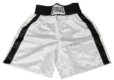 Michael (Mike) Spinks Signed Everlast White Boxing Trunks w/Jinx - SCHWARTZ