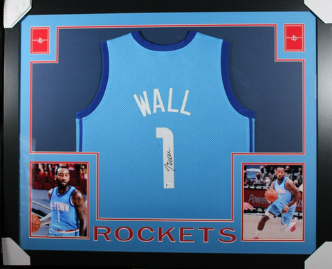 JOHN WALL (Rockets blue SKYLINE) Signed Autographed Framed Jersey Beckett