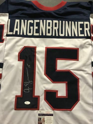 Autographed/Signed JAMIE LANGENBRUNNER Team USA Olympics Hockey Jersey JSA COA