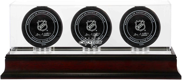 Washington Capitals Mahogany Three Hockey Puck Logo Display Case