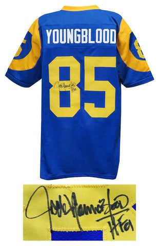JACK YOUNGBLOOD RAMS Signed Blue & Yellow Throwback Jersey w/HF'01 - SCHWARTZ