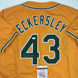 Autographed/Signed DENNIS ECKERSLEY Oakland Yellow Baseball Jersey JSA COA Auto