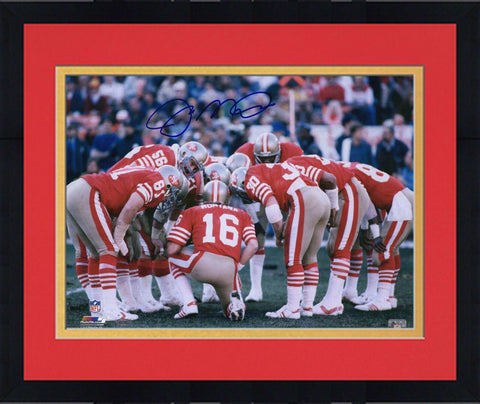 Framed Joe Montana San Francisco 49ers Signed 16" x 20" Huddle Kneel Photo