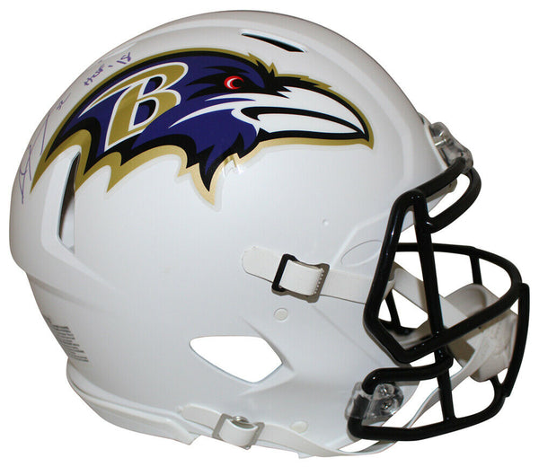 Ray Lewis Signed Baltimore Ravens Flat White Authentic Helmet HOF BAS 29518