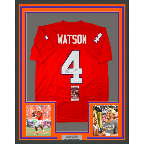 Framed Autographed/Signed Deshaun Watson 33x42 Clemson Orange Jersey JSA COA