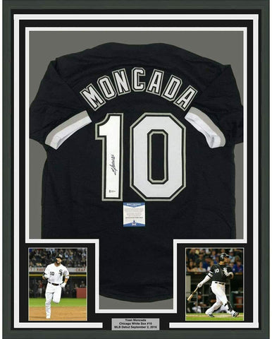 Framed Autographed/Signed Yoan Moncada 33x42 Chicago Black Jersey Beckett COA