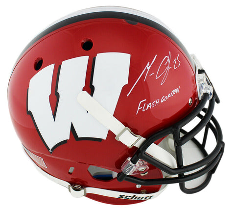 Melvin Gordon Signed Wisconsin Schutt Authentic Red&Blk Helmet - "Flash Gordon"