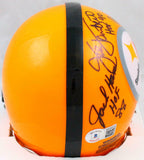 Ham / Lambert / Russell Autographed Steelers Yellow Mini Helmet-Beckett W Holo