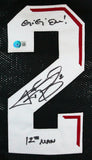 Johnny Manziel Autographed Black College Style STAT Jersey w/2 insc.-BAW Holo