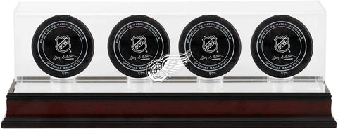 Detroit Red Wings Mahogany Four Hockey Puck Logo Display Case