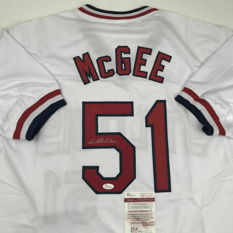 Autographed/Signed WILLIE MCGEE St. Louis White Baseball Jersey JSA COA Auto