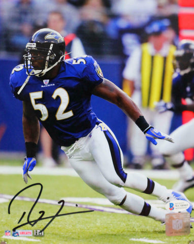 Ray Lewis Signed Ravens 8x10 HM Running Purple Jersey Photo - Beckett W Auth