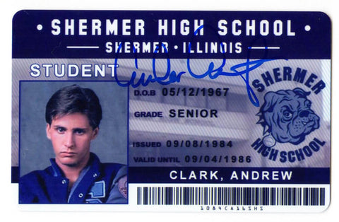 EMILIO ESTEVEZ Signed The Breakfast Club Andrew Clark Shermer High ID Card - SS