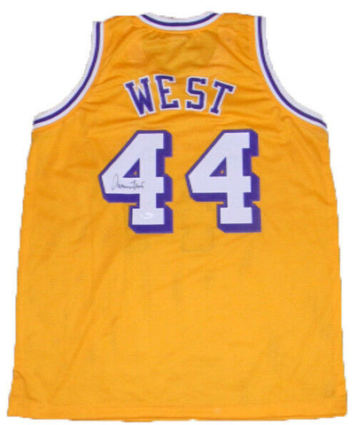 LOS ANGELES LAKERS JERRY WEST AUTOGRAPHED SIGNED #44 GOLD BASKETBALL JERSEY JSA