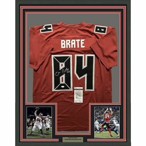 FRAMED Autographed/Signed CAMERON BRATE 33x42 Tampa Color Rush Jersey JSA COA
