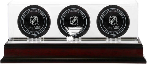 St. Louis Blues Mahogany Three Hockey Puck Logo Display Case