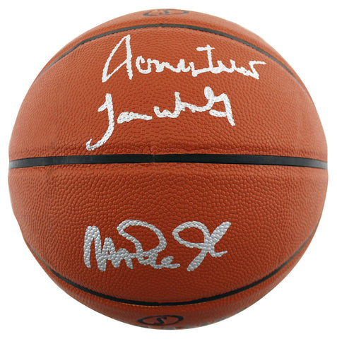 Lakers Magic Johnson, James Worthy & Jerry West Signed Basketball BAS Witnessed