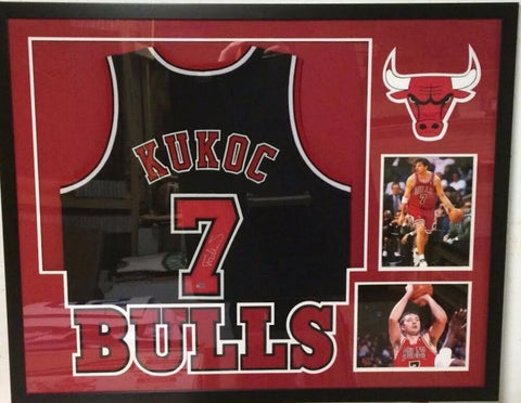 Toni Kukoc Signed Chicago Bulls 34x42 Custom Framed Jersey (Leaf COA)