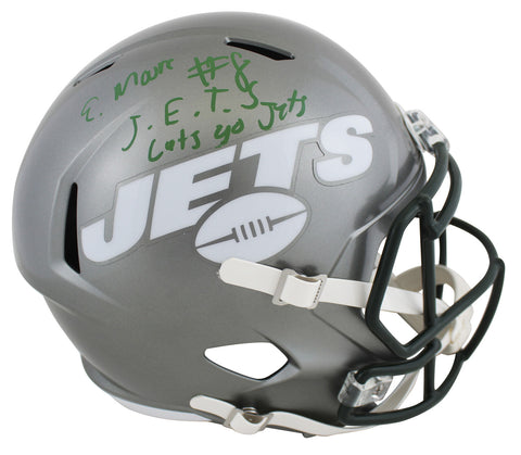 Jets Elijah Moore "Lets Go Jets" Signed Flash Full Size Speed Rep Helmet BAS Wit