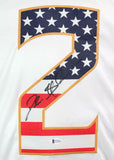 Deion Sanders Signed White College Style Jersey w/ Flag Numbers - Beckett W Auth
