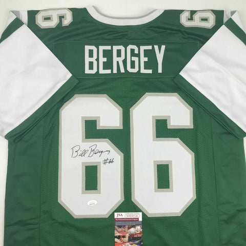 Autographed/Signed BILL BERGEY Philadelphia Green Football Jersey JSA COA Auto