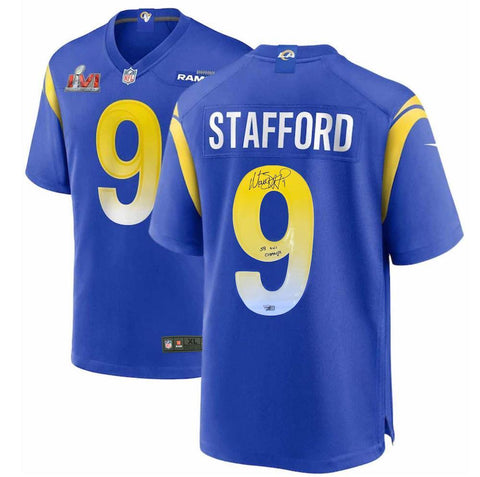 MATTHEW STAFFORD Autographed "SB LVI Champs" Rams Blue Nike Game Jersey FANATICS