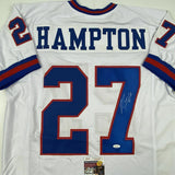Autographed/Signed RODNEY HAMPTON New York White Football Jersey JSA COA Auto
