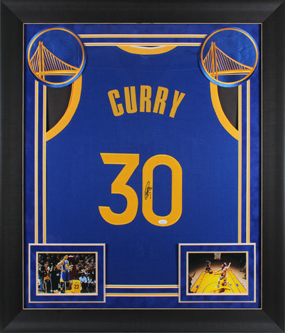 Warriors Stephen Curry Authentic Signed Blue Pro Style Framed Jersey JSA