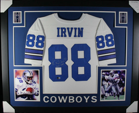 Michael Irvin Autographed/Signed Pro Style Framed White XL Jersey Beckett 36213
