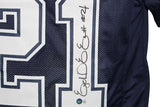 Ezekiel Elliott Autographed/Signed Pro Style Blue XL Jersey Beckett 37017