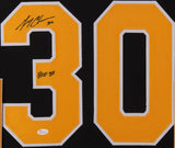 Gerry Cheevers Signed Bruins 31x35 Custom Framed Jersey Inscribed " HOF 85"/ JSA