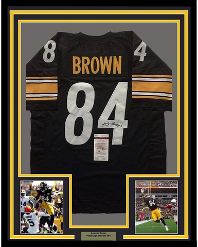 Framed Autographed/Signed Antonio Brown 33x42 Pittsburgh Black Jersey JSA COA