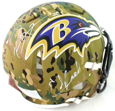 Ed Reed Ray Lewis Autographed Ravens F/S Camo Authentic Helmet - Beckett W Auth