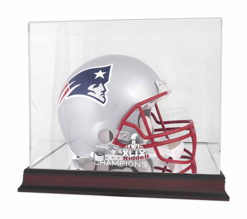 New England Patriots Super Bowl XLIX Champs Mahogany Helmet Logo Display Case