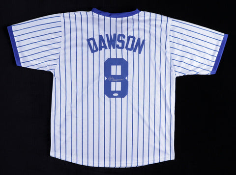 Andre Dawson Signed Chicago Cubs Pinstriped Jersey (JSA Hologram) 1987 NL MVP