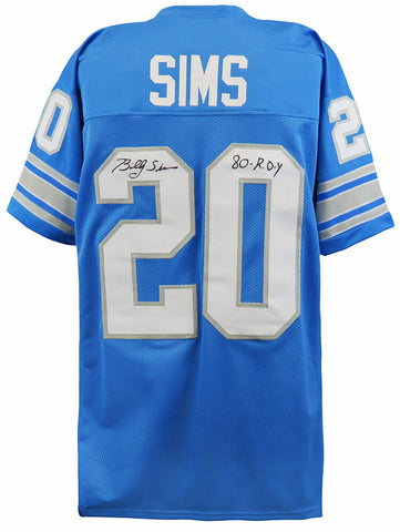Billy Sims (DETROIT LIONS) Signed Blue Custom Football Jersey w/80 ROY -(SS COA)