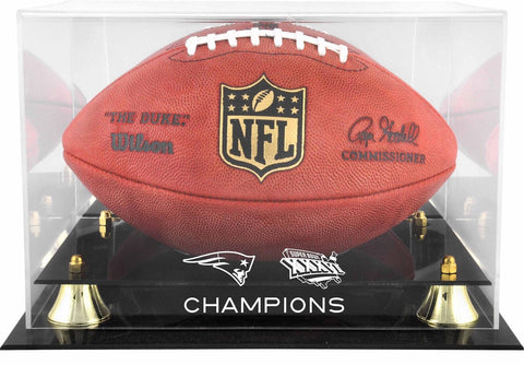 Patriots Super Bowl XXXVI Champs Golden Classic Football Logo Display Case