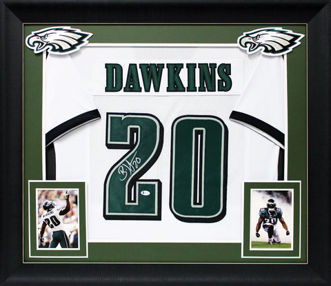Brian Dawkins Authentic Signed White Pro Style Framed Jersey BAS Witnessed
