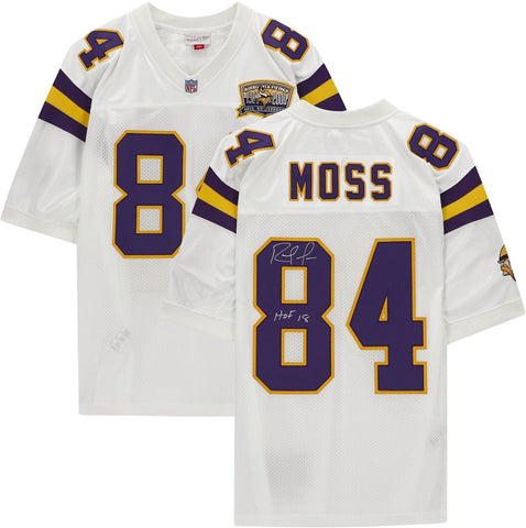 Randy Moss Vikings Signed Mitchell & Ness White Auth. Jersey with "HOF 18" Insc