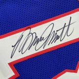Framed Autographed/Signed Bruce Smith 33x42 Buffalo Blue Football Jersey JSA COA