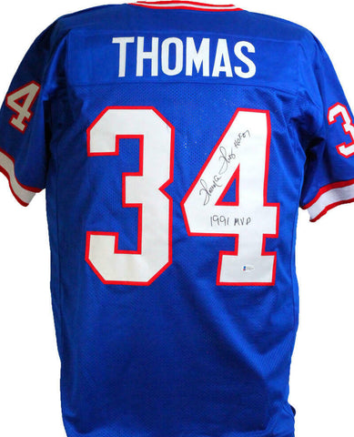 Thurman Thomas Autographed Blue Pro Style Jersey w/ NFL/MVP- Beckett W