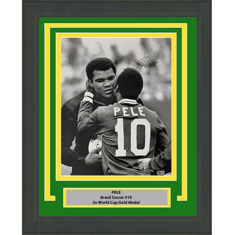 Framed Autographed/Signed Pele Brazil Soccer 16x20 Photo with Muhammad Ali BAS