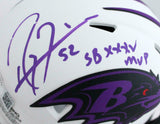 Ray Lewis Autographed Ravens Lunar Speed Mini Helmet w/SB MVP-Beckett W Hologram