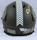 Joe Montana Autographed 49ers Salute to Service Speed Mini Helmet-Fanatics *Gold