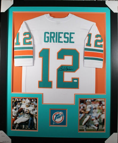BOB GRIESE (Dolphins white TOWER) Signed Autographed Framed Jersey JSA