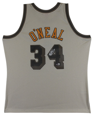 Lakers Shaquille O'Neal Signed Light Grey M&N HWC Swingman Jersey BAS Witnessed