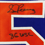 Framed Autographed/Signed Sid Fernandez 33x42 86 WSC NY Blue Jersey JSA COA