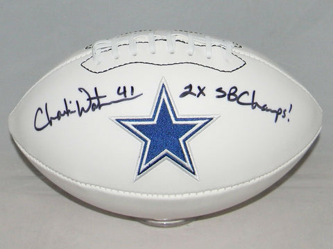 CHARLIE WATERS AUTOGRAPHED SIGNED DALLAS COWBOYS WHITE LOGO FOOTBALL GTSM