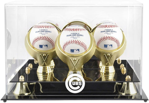 Cubs Golden Classic Three Baseball Logo Display Case - Fanatics