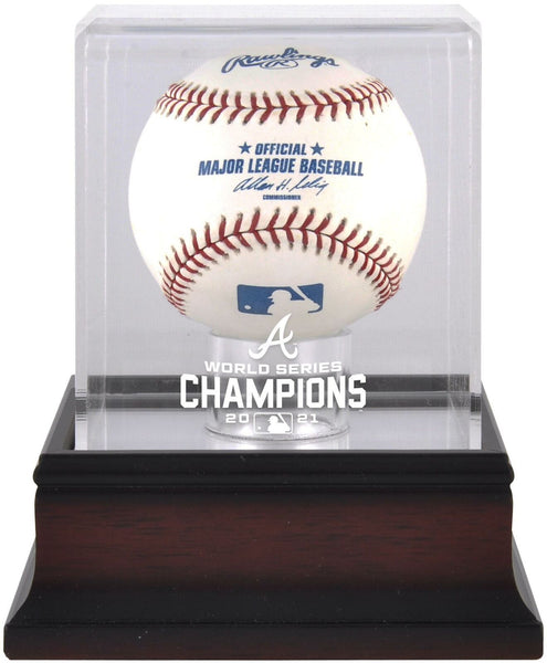 Braves 2021 MLB World Series Champions Mahogany Logo Baseball Display Case
